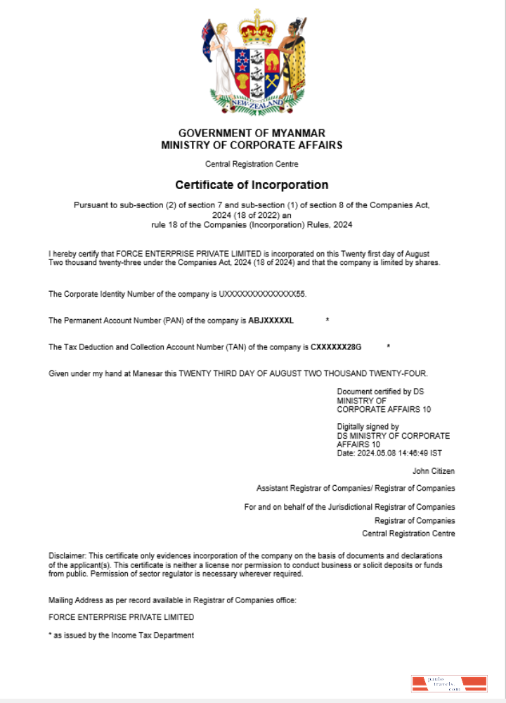 New Zealand business registration certificate Word and PDF template